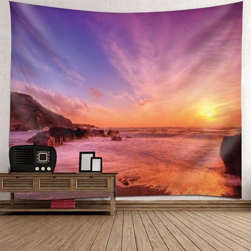 Tolldek Wandteppich Rose Orange 200 x 200 cm, Landschaft Natur Wandteppiche Sonnenuntergang Meer Wandtuch Wandbehänge für Wohnzimmer Wohnheim Wanddeko von Tolldek