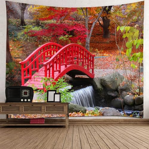 Tolldek Wandteppich Rot Orange Braun 150 x 130 cm, Natur Landschaft Tapisserie Wandbehang Baum Arch Brücke Bach Wandtuch Wandbehänge mit Art Nature Home Dekorationen Tolldek Wandteppich Rot Orange Braun 150 x 130 cm, Natur Landschaft Tapisserie Wandbehang Baum Arch Brücke Bach Wandtuch Wandbehänge mit Art Nature Home Dekorationen von Tolldek