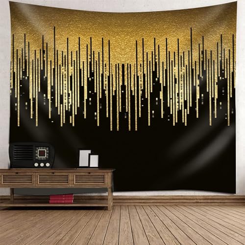 Tolldek Wandteppich Schwarz Gold 200 x 200 cm, Landschaft Natur Wandtuch Quaste Wandteppiche Wandbehänge für Schlafzimmer von Tolldek