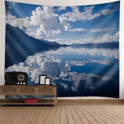Tolldek Wandteppich Weiß Blau 150 x 130 cm, Landschaft Natur Wandtuch See Wolke Tapisserie Wandbehänge für Tischdecke Schlafzimmer Decor von Tolldek
