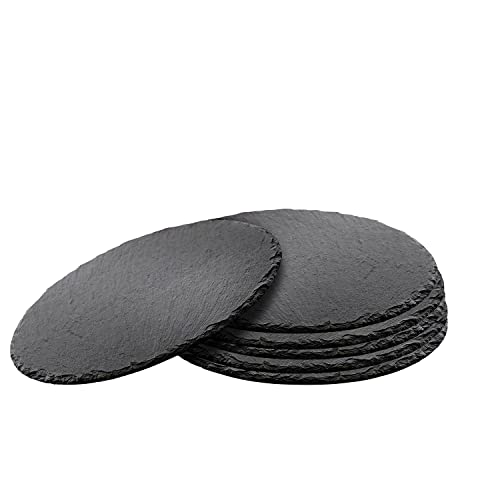 Schieferplatten 6 teiliges Untersetzer Set für 6 Personen aus Schiefer, Servierplatte, rustikal, Alltag, besonderes Dinner, Familienessen, Grillen, Raclette Serviertablett Set (Rund Ø 33 cm) von Tolle Idee