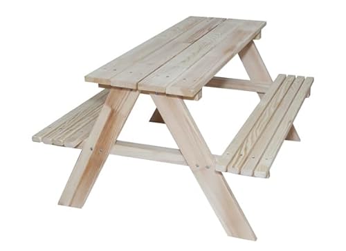 TollesfürKinder Kindersitzgarnitur für Draußen, Sitzgruppe Outdoor und Garten, 2 Bänke mit Tisch, Sitzgarnitur für 4 Kinder, unbehandeltes Massivholz, Picknicktisch Kinder, Spielsitzgruppe, Spieltisch von TollesfürKinder