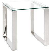 Beitisch aus Glas und Edelstahl Bügelgestell von Tollhaus