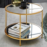 Runder Sofa Tisch aus Stahl in Goldfarben Spiegelglasplatten von Tollhaus