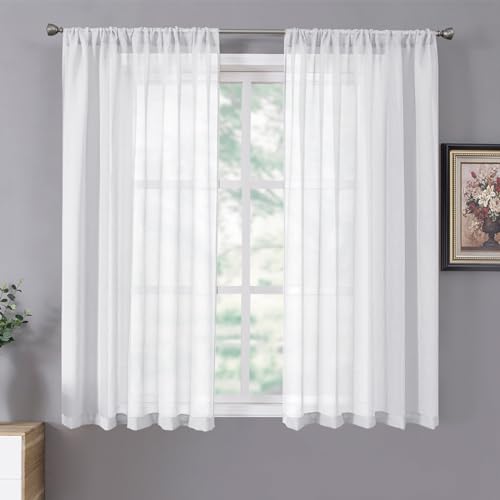 Tollpiz Kurzer transparenter Vorhang Wohnzimmer Leinen strukturierte Vorhänge Sheer Lichtfilternde Voile-Stangentaschen-Vorhang für Schlafzimmer, 96,5 x 137,2 cm lang, weiß, 2er-Set Paneele Tollpiz Kurzer transparenter Vorhang Wohnzimmer Leinen strukturierte Vorhänge Sheer Lichtfilternde Voile-Stangentaschen-Vorhang für Schlafzimmer, 96,5 x 137,2 cm lang, weiß, 2er-Set Paneele von Tollpiz