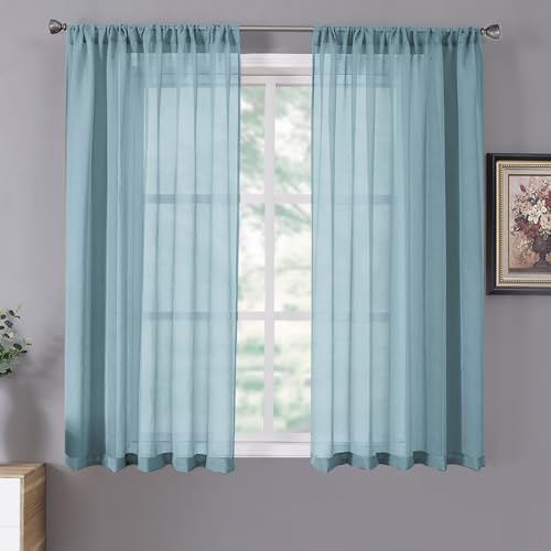 Tollpiz Sheer Curtains Linen Textured Bedroom Curtain Sheers Light Filtering Rod Pocket Voile Curtains for Living Room, 137.2 x 160.0 cm long, Dusty Blue, Set of 2 Panels Tollpiz Sheer Curtains Linen Textured Bedroom Curtain Sheers Light Filtering Rod Pocket Voile Curtains for Living Room, 137.2 x 160.0 cm long, Dusty Blue, Set of 2 Panels von Tollpiz