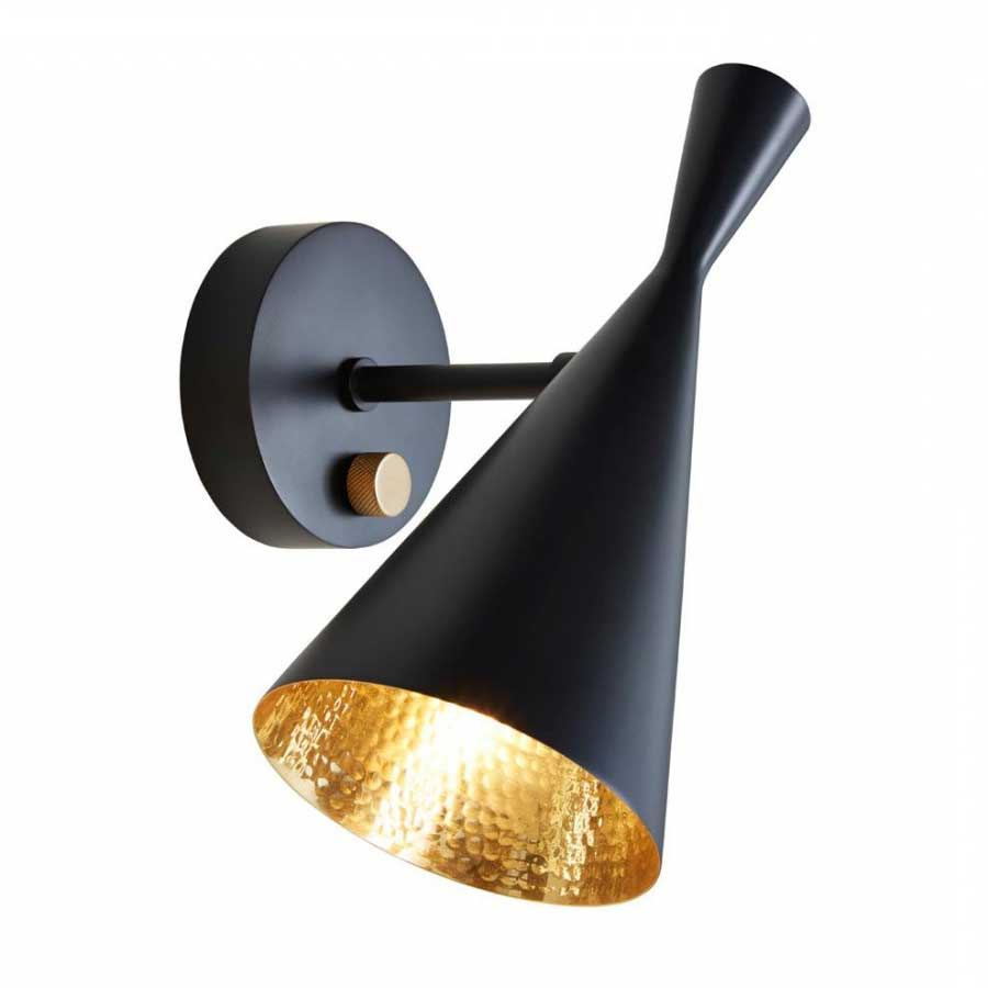 Tom Dixon - Beat Wall Black Wandleuchte - schwarz/innen messing/lackiert/HxT 28,5x22,5cm/integrierter Dimmer von Tom Dixon