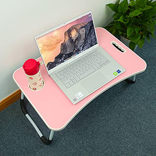Tom Moritz Verstellbarer Laptop-Schreibtisch, faltbarer Arbeitstisch mit Getränkehalter, rutschfestes Kissen, leicht, tragbar, Größe 26,9 cm H x 59,9 cm L (Rosa) von Tom Moritz