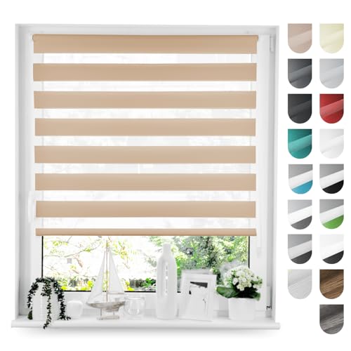 Tom'Shop® Doppelrollo [Beige, 100cm x 150cm] Duo Rollos für Fenster Klemmfix ohne Bohren mit Klämmträger Fensterrollo von Tom'Shop