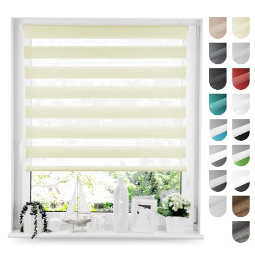 Tom'Shop® Doppelrollo [Creme, 115cm x 150cm] Duo Rollos für Fenster Klemmfix ohne Bohren mit Klämmträger Fensterrollo von Tom'Shop