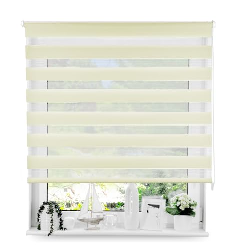 Tom'Shop® Doppelrollo DuoRollo [Creme, 155cm x 130 cm] Duo Rollos für Fenster Schrauben mit Bohren mit Schrauben Fensterabdeckung Fensterrollo leichte Montage von Tom'Shop