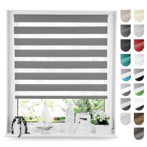 Tom'Shop® Doppelrollo DuoRollo [Graphit, 120cm x 130cm] Duo Rollos für Fenster Klemmfix ohne Bohren mit Klämmträger Fensterabdeckung Fensterrollo leichte Montage von Tom'Shop
