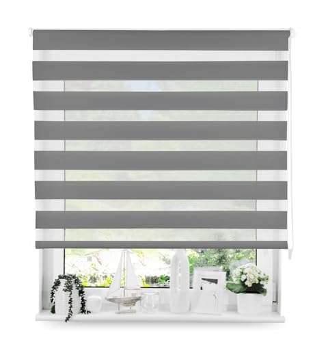 Tom'Shop® Doppelrollo DuoRollo [Graphit, 135cm x 220 cm] Duo Rollos für Fenster Schrauben mit Bohren mit Schrauben Fensterabdeckung Fensterrollo leichte Montage von Tom'Shop