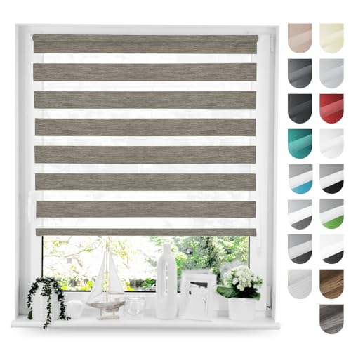 Tom'Shop® Doppelrollo DuoRollo [Holzlook Grau, 40cm x 130cm] Duo Rollos für Fenster Klemmfix ohne Bohren mit Klämmträger Fensterabdeckung Fensterrollo leichte Montage von Tom'Shop