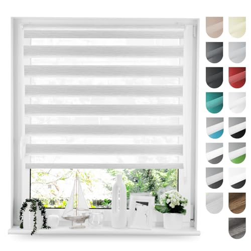 Tom'Shop® Doppelrollo DuoRollo [Marmor-Weiß & Grau, 90cm x 130cm] Duo Rollos für Fenster Klemmfix ohne Bohren mit Klämmträger Fensterabdeckung Fensterrollo leichte Montage von Tom'Shop