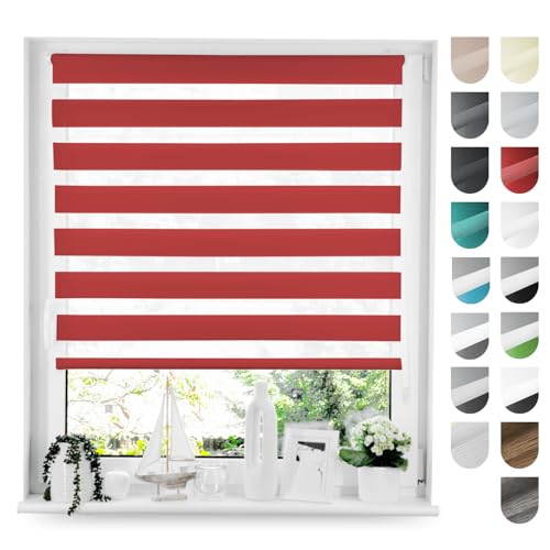 Tom'Shop® Doppelrollo DuoRollo [Rot, 65cm x 130cm] Duo Rollos für Fenster Klemmfix ohne Bohren mit Klämmträger Fensterabdeckung Fensterrollo leichte Montage von Tom'Shop
