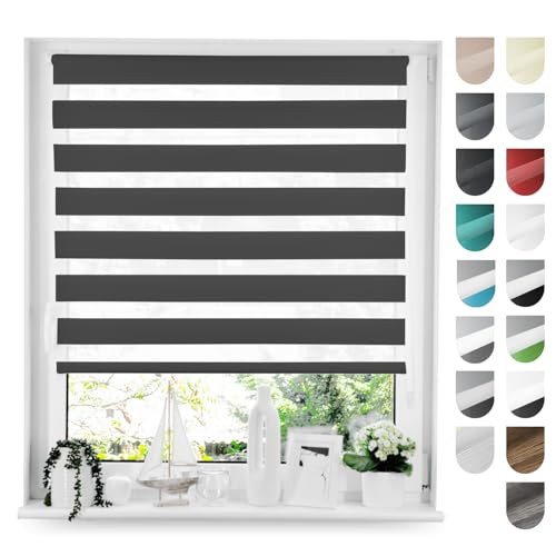 Tom'Shop® Doppelrollo DuoRollo [Schwarz, 65cm x 130cm] Duo Rollos für Fenster Klemmfix ohne Bohren mit Klämmträger Fensterabdeckung Fensterrollo leichte Montage von Tom'Shop