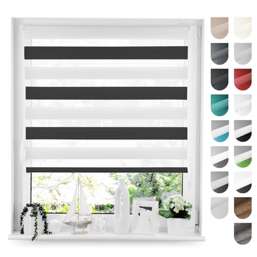 Tom'Shop® Doppelrollo DuoRollo [Schwarz & Weiß, 50cm x 130cm] Duo Rollos für Fenster Klemmfix ohne Bohren mit Klämmträger Fensterabdeckung Fensterrollo leichte Montage von Tom'Shop