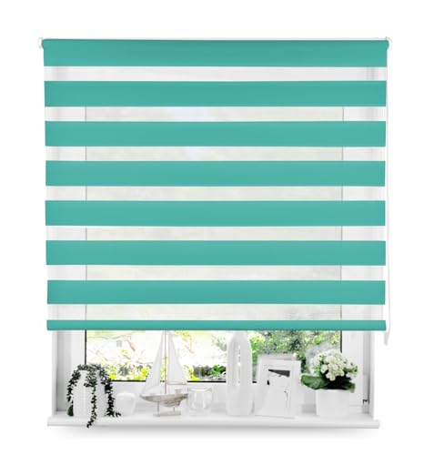 Tom'Shop® Doppelrollo DuoRollo [Türkis, 150cm x 130 cm] Duo Rollos für Fenster Schrauben mit Bohren mit Schrauben Fensterabdeckung Fensterrollo leichte Montage von Tom'Shop