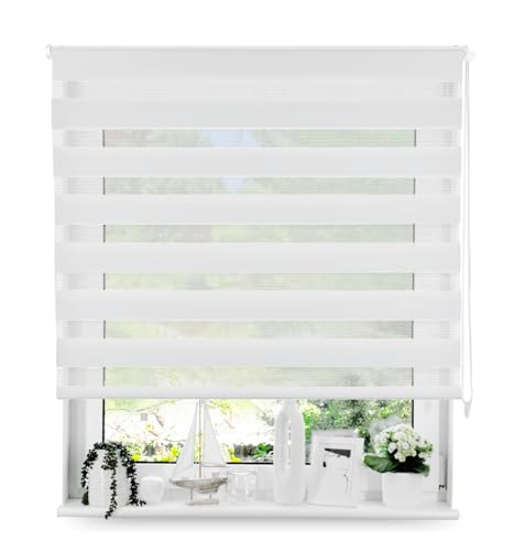 Tom'Shop® Doppelrollo DuoRollo [Weiß, 155cm x 220 cm] Duo Rollos für Fenster Schrauben mit Bohren mit Schrauben Fensterabdeckung Fensterrollo leichte Montage von Tom'Shop