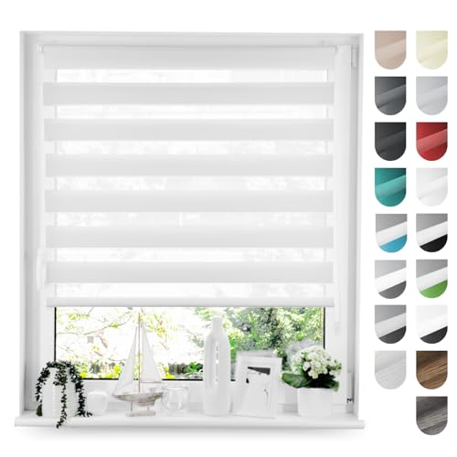 Tom'Shop® Doppelrollo DuoRollo [Weiß, 85cm x 130cm] Duo Rollos für Fenster Klemmfix ohne Bohren mit Klämmträger Fensterabdeckung Fensterrollo leichte Montage von Tom'Shop
