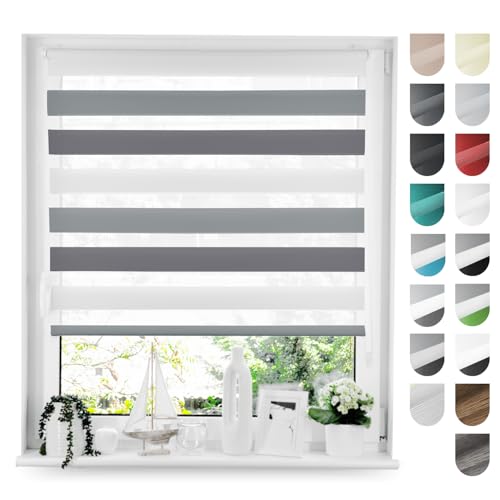 Tom'Shop® Doppelrollo DuoRollo [Weiß & Grau & Graphit, 110cm x 130cm] Duo Rollos für Fenster Klemmfix ohne Bohren mit Klämmträger Fensterabdeckung Fensterrollo leichte Montage von Tom'Shop