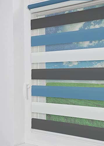 Tom'Shop® Doppelrollo [Grau & Blau & Weiß, 105cm x 150cm] Duo Rollos für Fenster Klemmfix ohne Bohren mit Klämmträger Fensterrollo von Tom'Shop