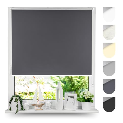 Tom'Shop® Verdunkelungsrollo Klemmfix ohne Bohren[Graphit, 130cm x 220cm] Seitenzugrollo Thermorollo Klemmrollo mit Klemmträger Fensterrollo Super Blackout Rollo von Tom'Shop