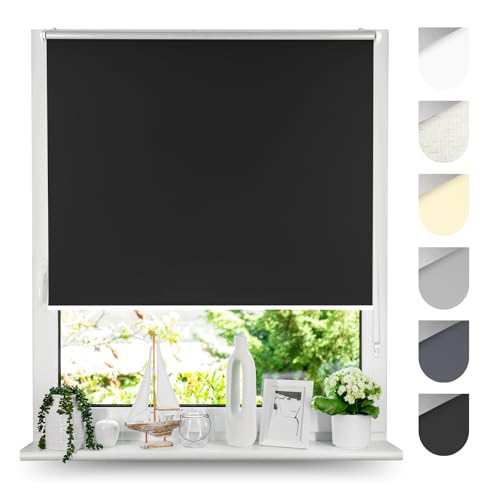 Tom'Shop® Verdunkelungsrollo Klemmfix ohne Bohren[Schwarz, 75cm x 130cm] Seitenzugrollo Thermorollo Klemmrollo mit Klemmträger Fensterrollo Super Blackout Rollo von Tom'Shop