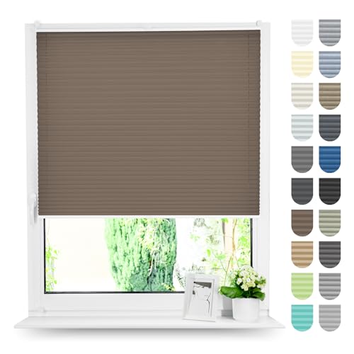 Tom'Shop Plissee Klemmfix ohne Bohren Sonnenschutz Plisseerollo Jalousie Lichtdurchlässig und Blickdicht für Fenster & Tür (NELA Braun,B100cm x H120cm) von Tom'Shop