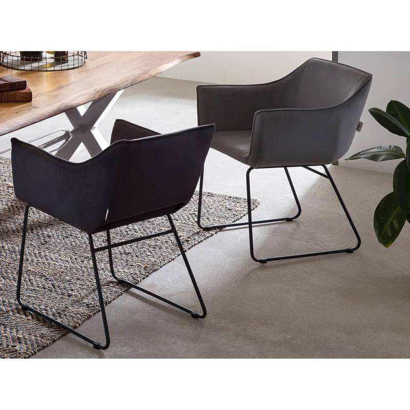 home24 Armlehnstuhl Rennes 2er-Set 56 x 82 x 61cm Grau/Grau von home24
