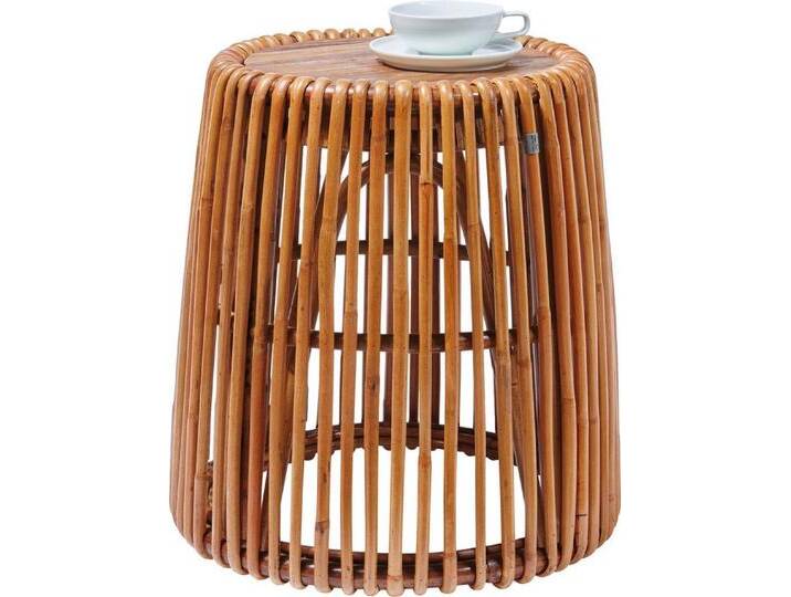 TOM TAILOR HOME Beistelltisch T-RATTAN SIDE TABLE HIGH, hoher Beistelltisch aus Rattan mit Platte aus recycletem Teakholz, beige von Tom-Tailor