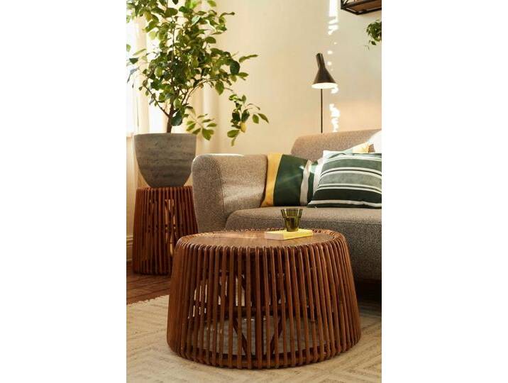TOM TAILOR HOME Beistelltisch T-RATTAN SIDE TABLE LARGE, großer Beistelltisch aus Rattan mit Platte aus recycletem Teakholz, beige von Tom-Tailor