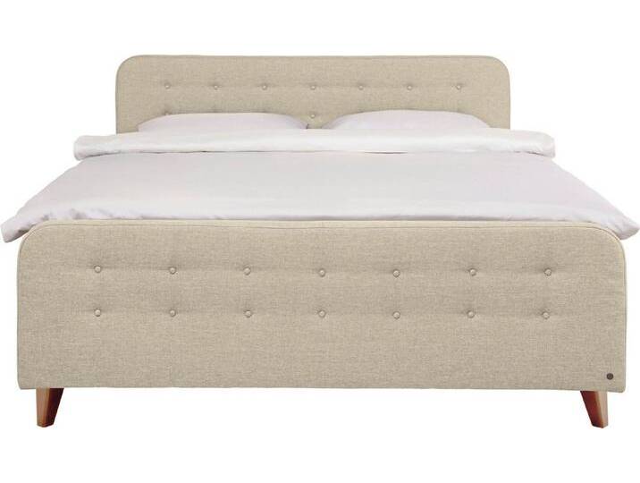 TOM TAILOR HOME Boxspringbett NORDIC BOX, mit Knopfheftung im Kopfteil und Fußteil, Füße in Buche natur, beige, H2 , H2, ecru TUS 1 von Tom-Tailor
