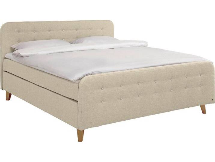 TOM TAILOR HOME Boxspringbett NORDIC BOX, mit Knopfheftung im Kopfteil und Fußteil, Füße in Buche natur, beige, H2 , H3, ecru TUS 1 von Tom-Tailor
