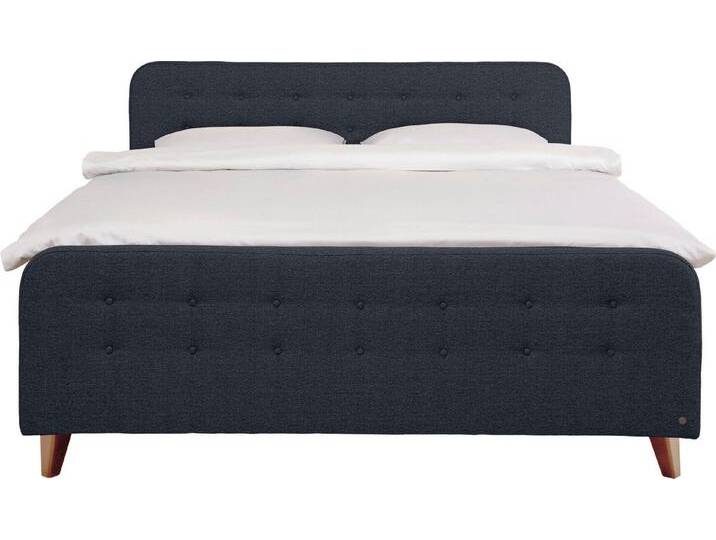 TOM TAILOR HOME Boxspringbett NORDIC BOX, mit Knopfheftung im Kopfteil und Fußteil, Füße in Buche natur, blau, H2, dark navy TBO 6 von Tom-Tailor