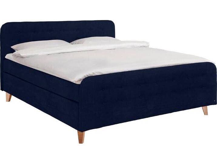 TOM TAILOR HOME Boxspringbett NORDIC BOX, mit Knopfheftung im Kopfteil und Fußteil, Füße in Buche natur, blau, H2 , H2, indigo TSV 6 von Tom-Tailor