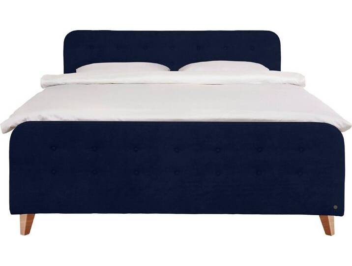 TOM TAILOR HOME Boxspringbett NORDIC BOX, mit Knopfheftung im Kopfteil und Fußteil, Füße in Buche natur, blau, H2 , H3, indigo TSV 6 von Tom-Tailor