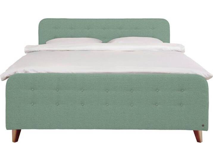 TOM TAILOR HOME Boxspringbett NORDIC BOX, mit Knopfheftung im Kopfteil und Fußteil, Füße in Buche natur, blau, H2 , H3, mint TBO 53 von Tom-Tailor