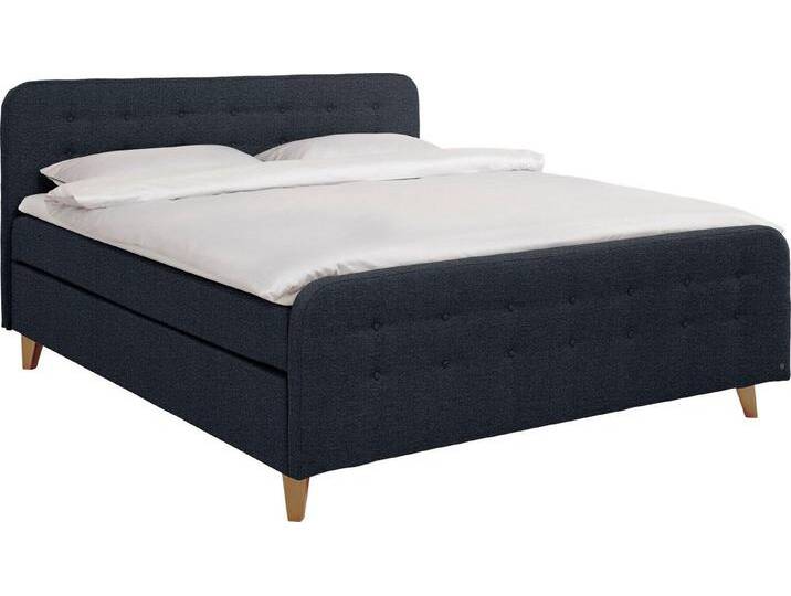 TOM TAILOR HOME Boxspringbett NORDIC BOX, mit Knopfheftung im Kopfteil und Fußteil, Füße in Buche natur, blau, H3, dark navy TBO 6 von Tom-Tailor