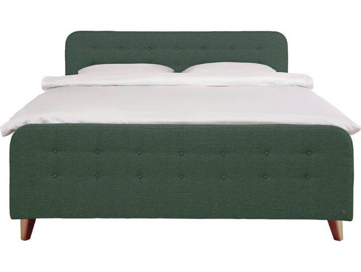 TOM TAILOR HOME Boxspringbett NORDIC BOX, mit Knopfheftung im Kopfteil und Fußteil, Füße in Buche natur, blau, H3 , H3, soft emerald TBO 616 von Tom-Tailor