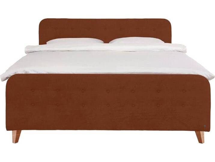 TOM TAILOR HOME Boxspringbett NORDIC BOX, mit Knopfheftung im Kopfteil und Fußteil, Füße in Buche natur, braun, H2, copper TSV 22 von Tom-Tailor