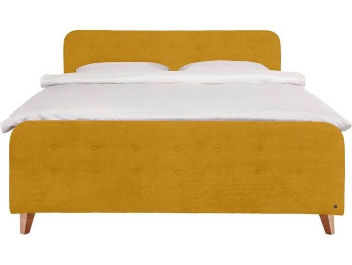 TOM TAILOR HOME Boxspringbett NORDIC BOX, mit Knopfheftung im Kopfteil und Fußteil, Füße in Buche natur, gelb, H2 , H2, ochre TSV 5 von Tom-Tailor