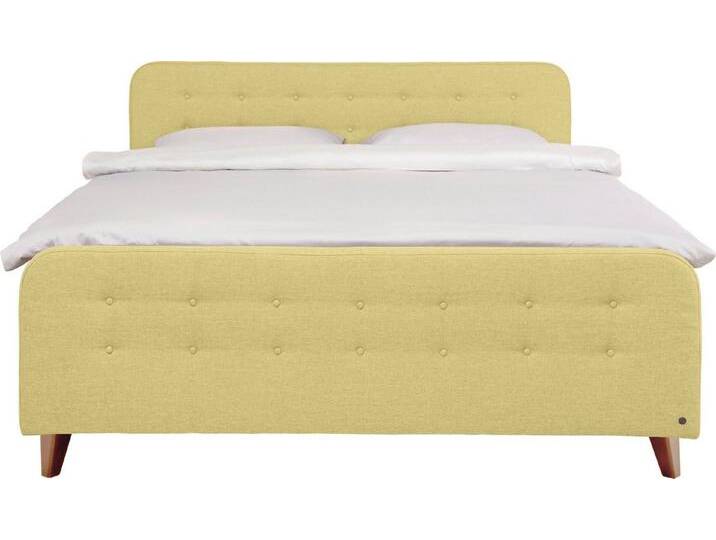 TOM TAILOR HOME Boxspringbett NORDIC BOX, mit Knopfheftung im Kopfteil und Fußteil, Füße in Buche natur, gelb, H2 , H3, sweet lemon TUS 15 von Tom-Tailor