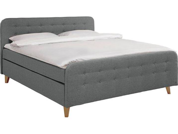 TOM TAILOR HOME Boxspringbett NORDIC BOX, mit Knopfheftung im Kopfteil und Fußteil, Füße in Buche natur, grau, H2, soft graphite TUS 9 von Tom-Tailor