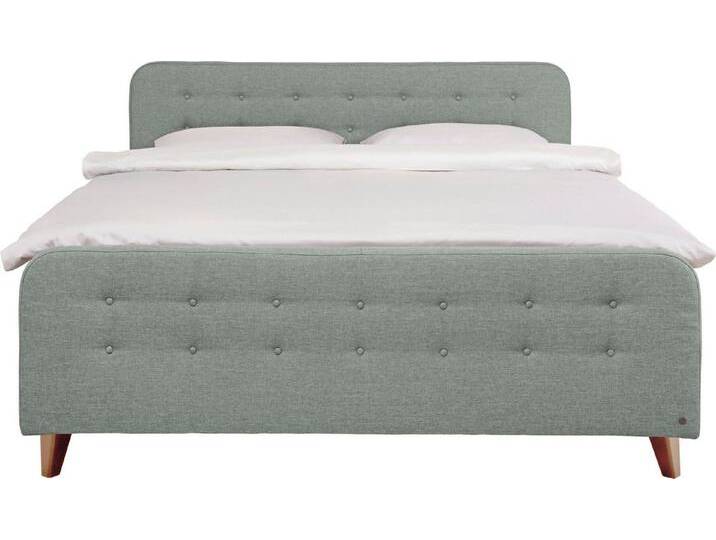 TOM TAILOR HOME Boxspringbett NORDIC BOX, mit Knopfheftung im Kopfteil und Fußteil, Füße in Buche natur, grau, H2 , H2, light grey TUS 19 von Tom-Tailor