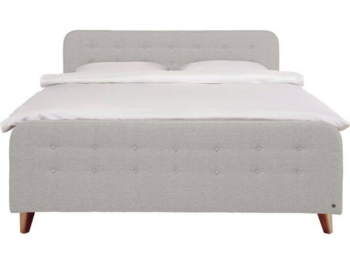 TOM TAILOR HOME Boxspringbett NORDIC BOX, mit Knopfheftung im Kopfteil und Fußteil, Füße in Buche natur, grau, H2 , H2, powder grey TBO 39 von Tom-Tailor