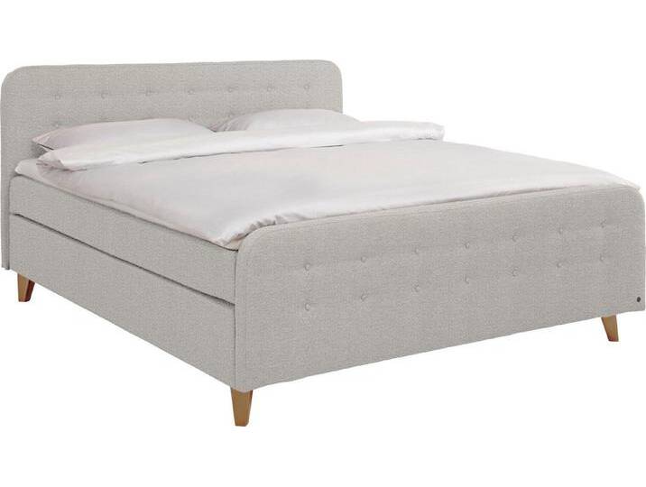 TOM TAILOR HOME Boxspringbett NORDIC BOX, mit Knopfheftung im Kopfteil und Fußteil, Füße in Buche natur, grau, H2 , H3, powder grey TBO 39 von Tom-Tailor