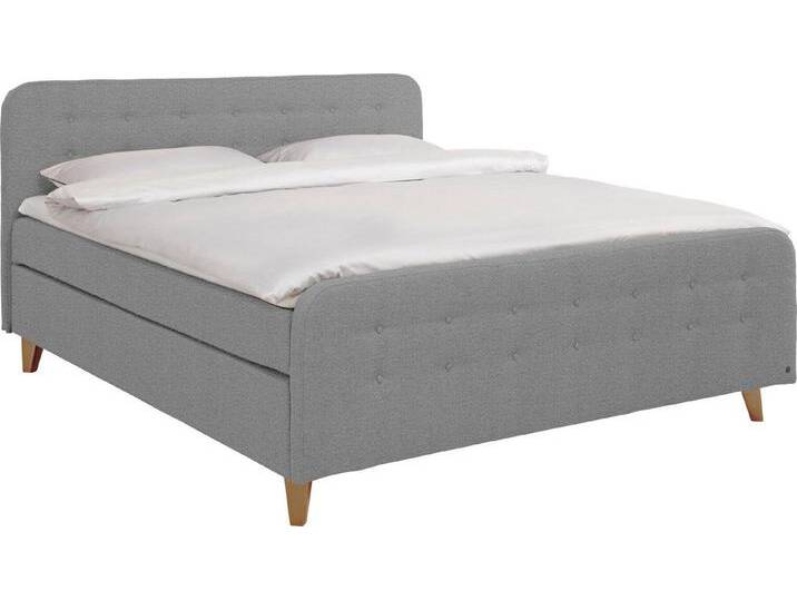 TOM TAILOR HOME Boxspringbett NORDIC BOX, mit Knopfheftung im Kopfteil und Fußteil, Füße in Buche natur, grau, H3 , H3, moody grey TBO 29 von Tom-Tailor