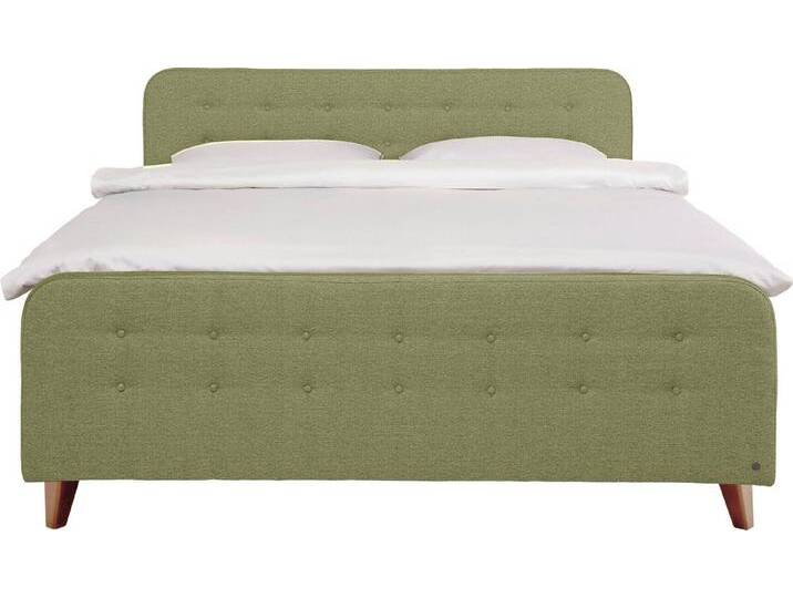 TOM TAILOR HOME Boxspringbett NORDIC BOX, mit Knopfheftung im Kopfteil und Fußteil, Füße in Buche natur, grün, H2, soft olive TBO 323 von Tom-Tailor